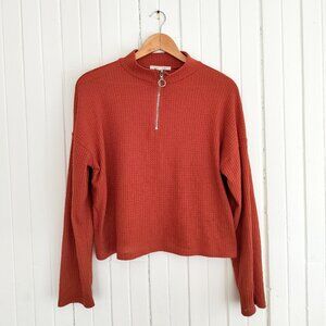 Caution to the Wind Burnt Orange 1/4 Zip High-Neck Sweater – M
